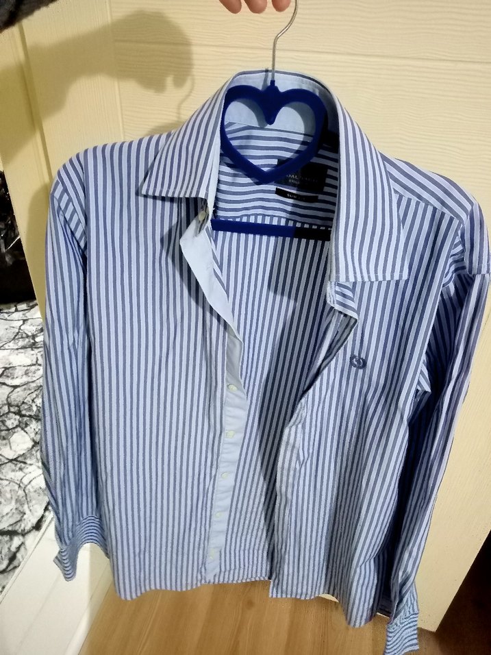 Mavi Çizgili Erkek Gömlek, Uzun Kollu, Regular Fit - Görsel 5
