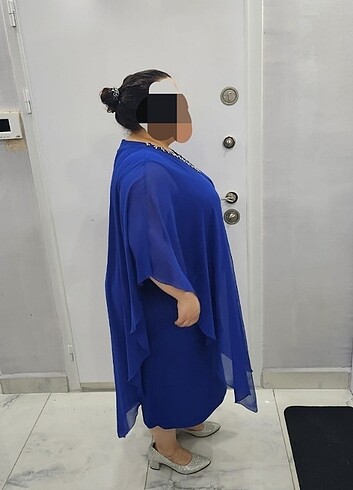 52 Beden Taşlı Saks Mavisi Abiye