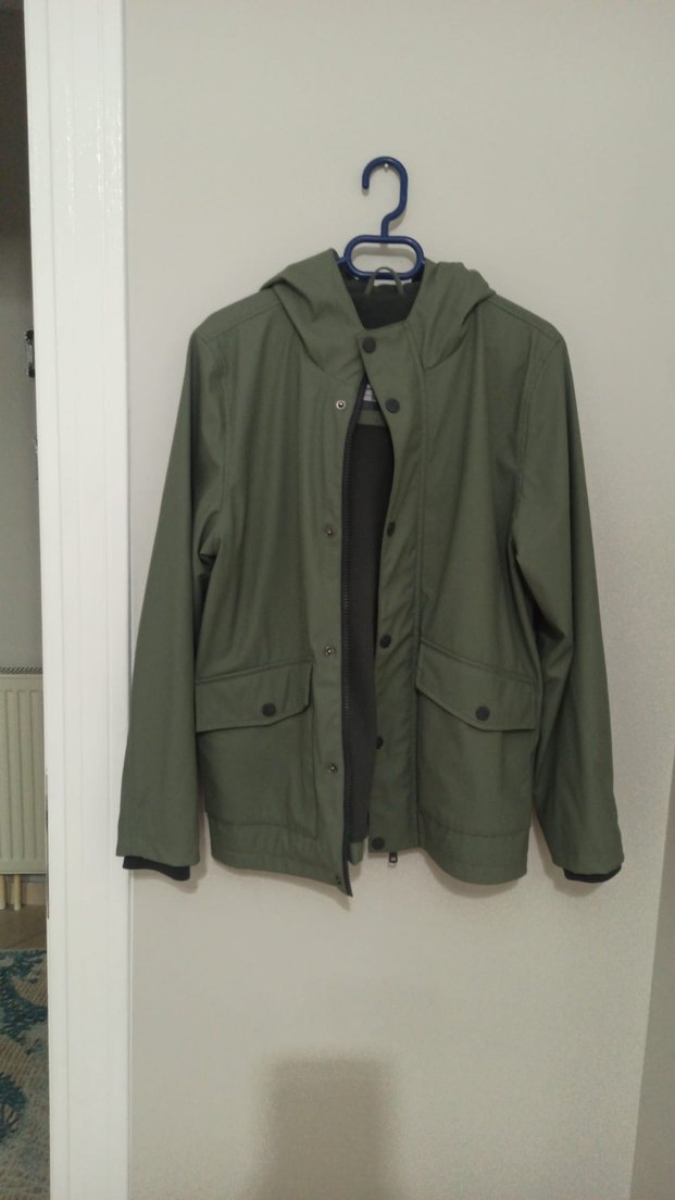 Kapüşonlu Haki çocuk yağmurluk - Görsel 2