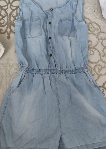 Düğmeli Kolsuz Kız Denim Tulum