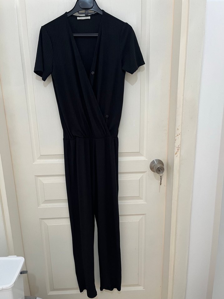 Kadın Siyah Uzun Piliseli tulum - Görsel 5