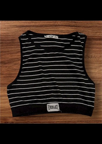 Everlast Çizgili Siyah Kadın Crop Top