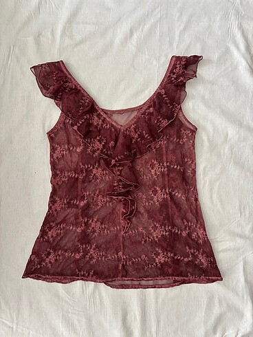 vintage y2k dantelli tül bluz