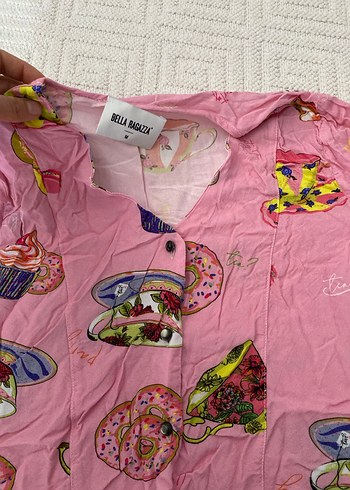 Pembe Baskılı V Yaka düğmeli pijama - Görsel 2