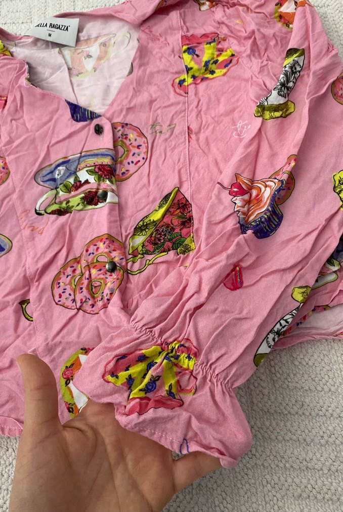 Pembe Baskılı V Yaka düğmeli pijama - Görsel 3