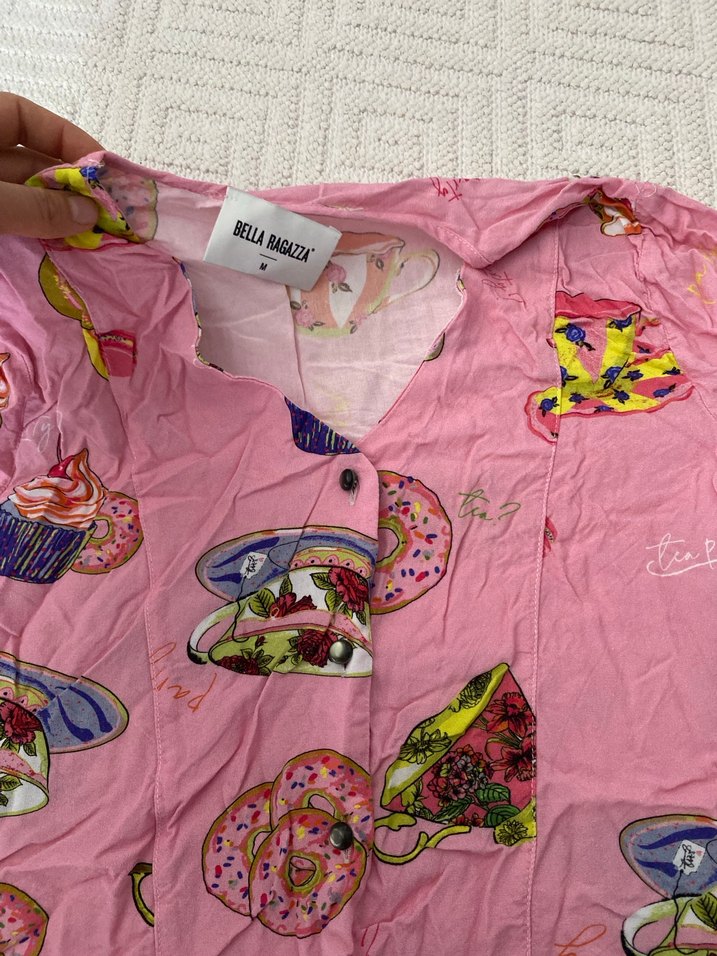 Pembe Baskılı V Yaka düğmeli pijama - Görsel 2