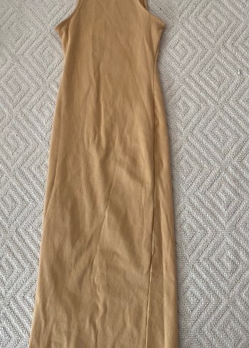 Krem Renk Fitilli Kolsuz MIDI elbise - Görsel 4