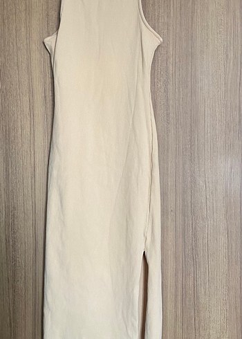 Krem Renk Fitilli Kolsuz MIDI elbise - Görsel 2