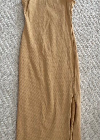 Krem Renk Fitilli Kolsuz MIDI elbise - Görsel 3