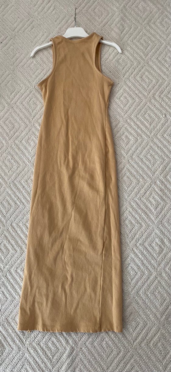 Krem Renk Fitilli Kolsuz MIDI elbise - Görsel 4