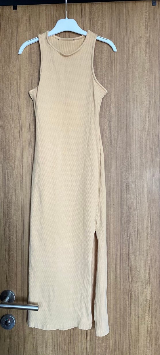 Krem Renk Fitilli Kolsuz MIDI elbise - Görsel 2