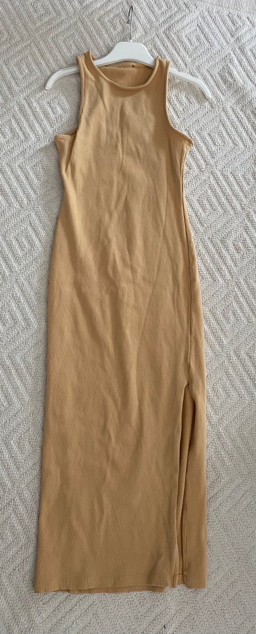 Krem Renk Fitilli Kolsuz MIDI elbise - Görsel 3