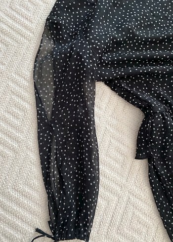 Mavi Puantiyeli Yetim Kollu Elbise - Görsel 4