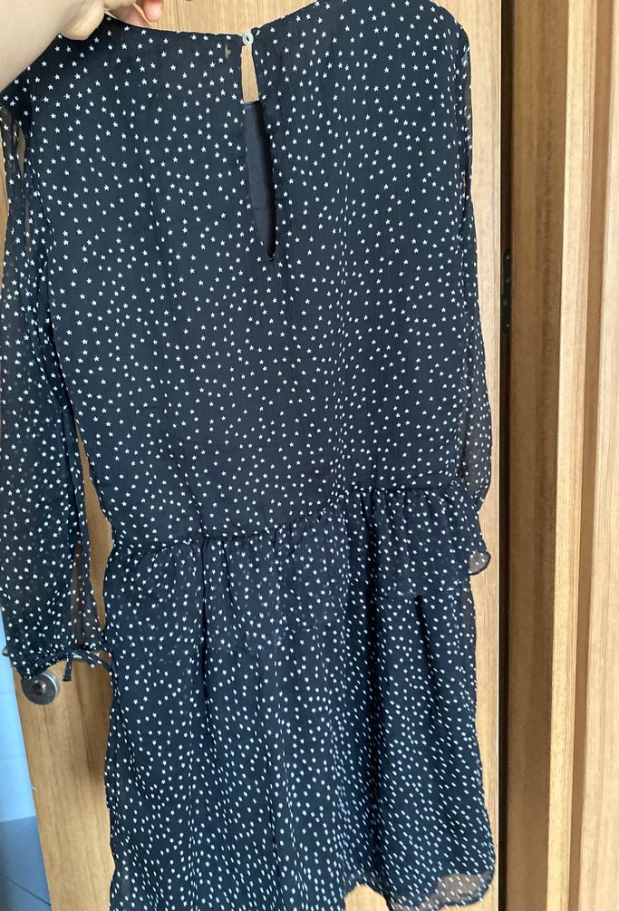 Mavi Puantiyeli Yetim Kollu Elbise - Görsel 3