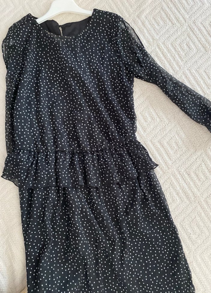 Mavi Puantiyeli Yetim Kollu Elbise - Görsel 2