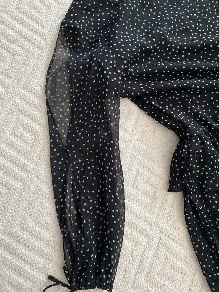 Mavi Puantiyeli Yetim Kollu Elbise - Görsel 4