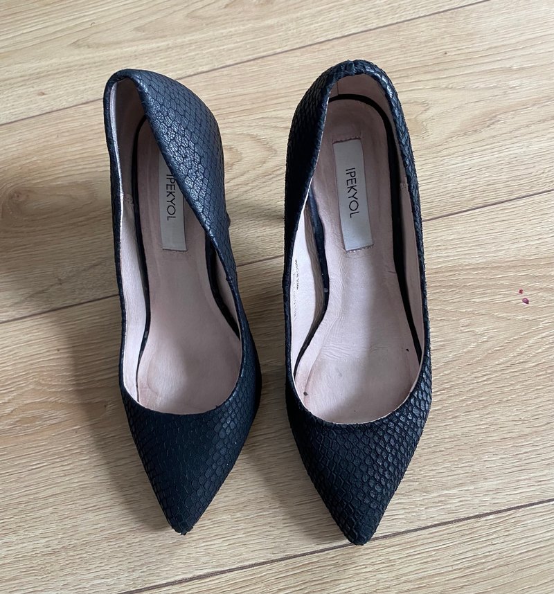 IPEKYOL Siyah Deri Yılan Desenli Stiletto - Görsel 3