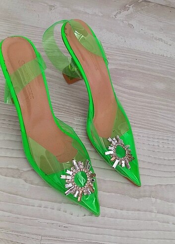 40 Beden yeşil Renk Neon seffaf yesil topuklu