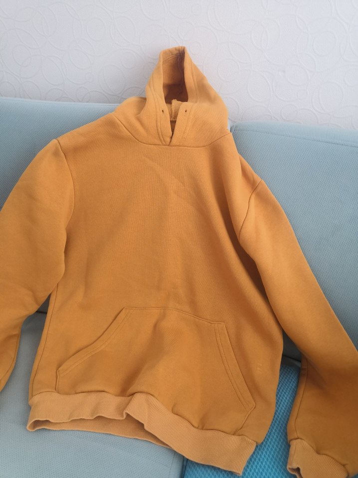 Sarı Kapüşonlu Kadın Sweatshirt - Görsel 2