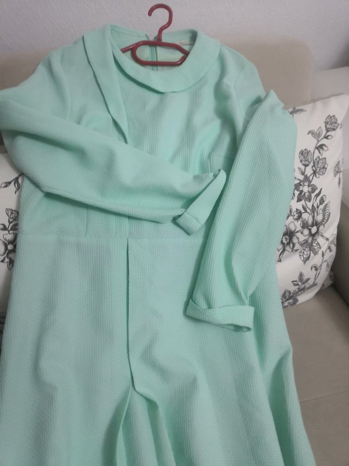 Turkuaz Uzun Hamile Tunik Yaka Detaylı - Görsel 3