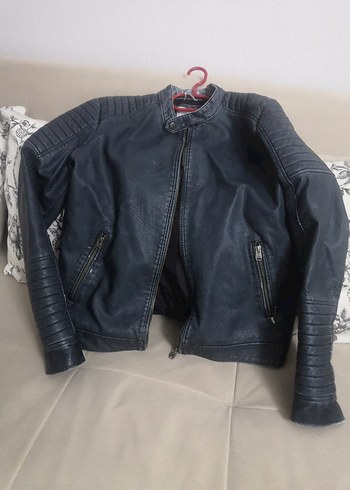 Gri Deri Biker Ceket Kadın - Görsel 2