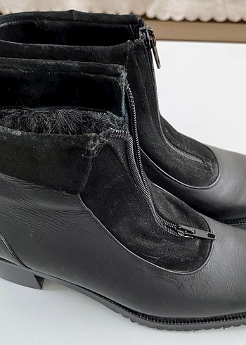 Fermuarlı Siyah Süet Kadın Dolgu Topuk Bot - Görsel 7