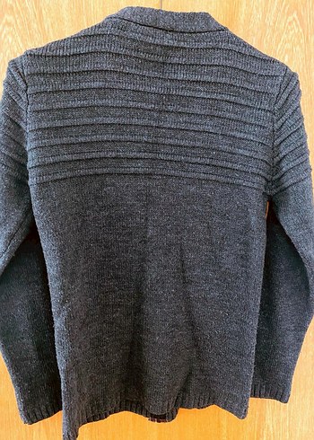 Gri Erkek Yün Örgü Fermuarlı Kazak - Görsel 2