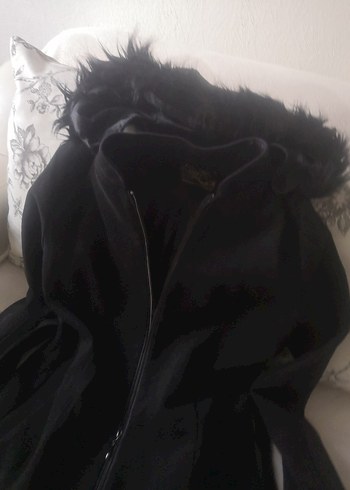 Kürklü Siyah Uzun Kadın Kaban - Görsel 6