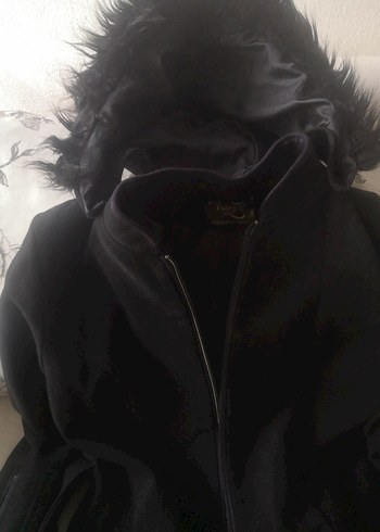 Kürklü Siyah Uzun Kadın Kaban - Görsel 4