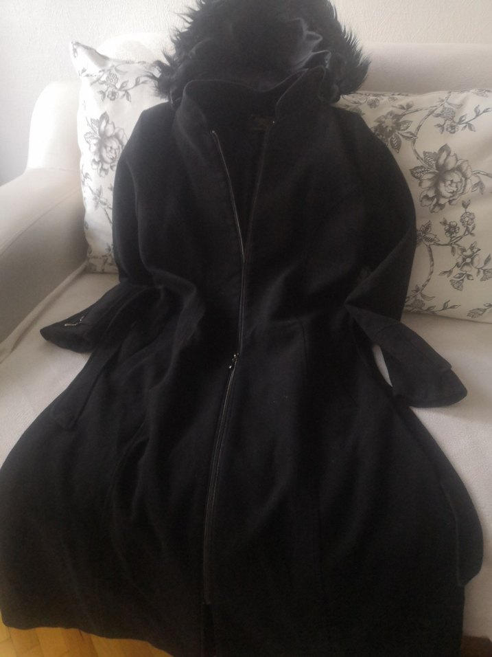 Kürklü Siyah Uzun Kadın Kaban - Görsel 2