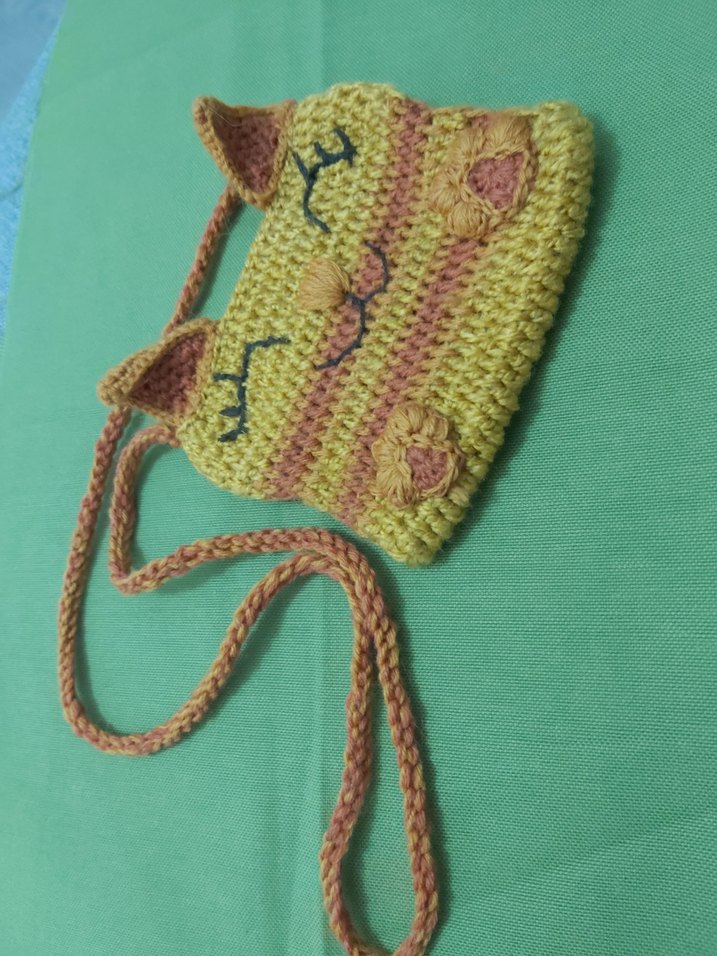 Renkli Örgü Kedi Figürlü Çanta - Görsel 2