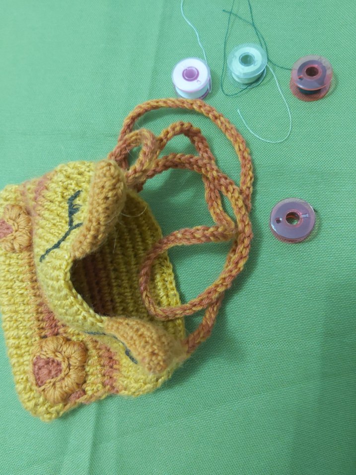 Renkli Örgü Kedi Figürlü Çanta - Görsel 3