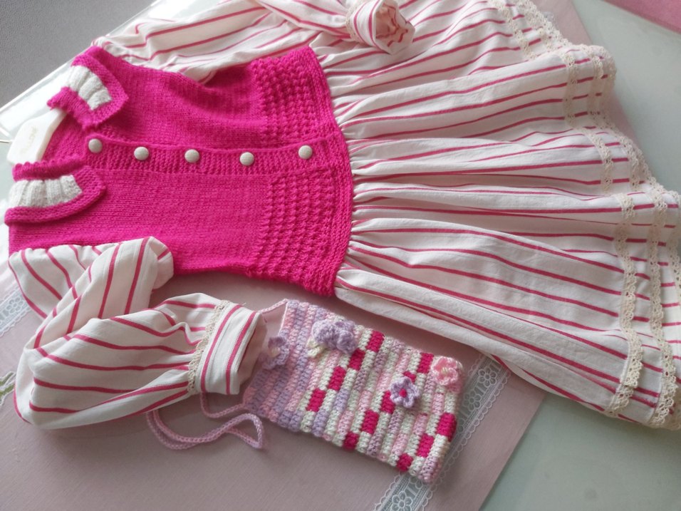 Kız Çocuk örgü Detaylı Pembe elbise - Görsel 3