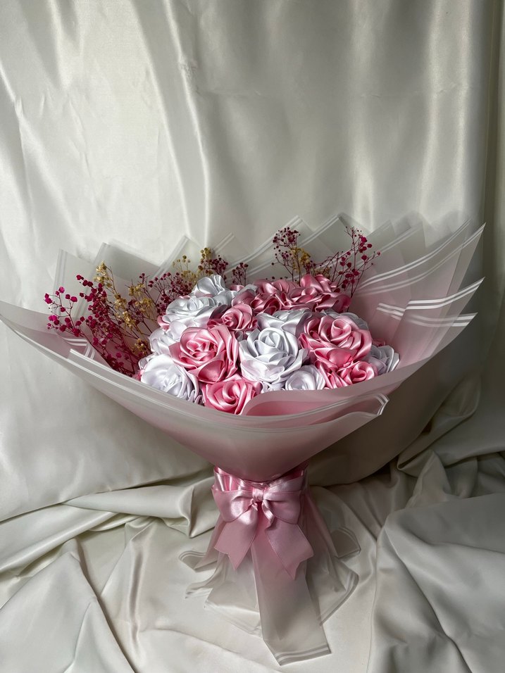 Pembe ve beyaz solmayan 30lu Gül buketi - Görsel 2