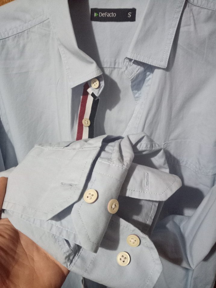 Düğmeli Mavi Erkek Gömlek - Görsel 4