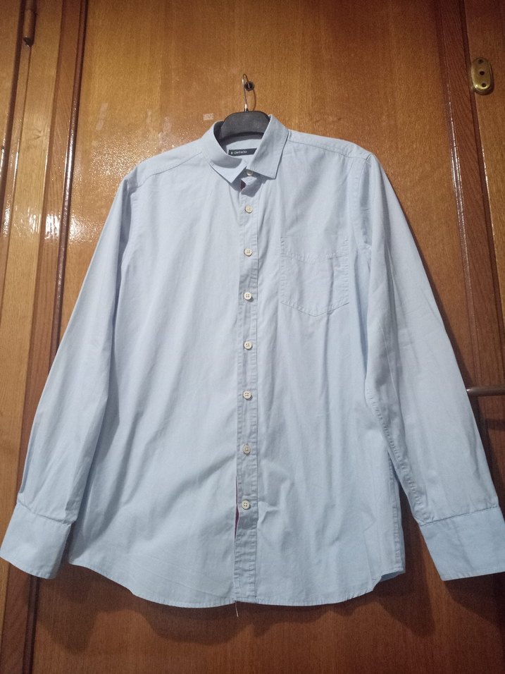 Düğmeli Mavi Erkek Gömlek - Görsel 5