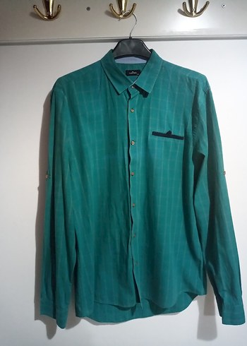 Düğmeli Erkek Yeşil Uzun Kollu Gömlek - Görsel 3