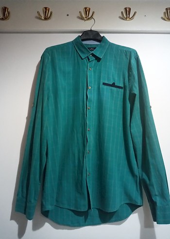 Düğmeli Erkek Yeşil Uzun Kollu Gömlek - Görsel 2