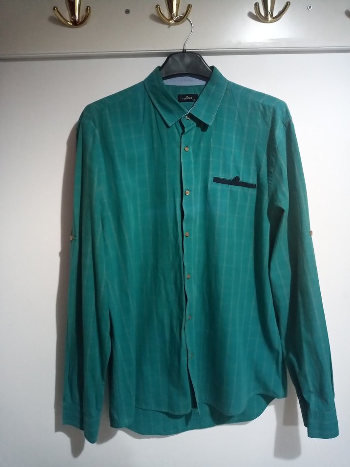 Düğmeli Erkek Yeşil Uzun Kollu Gömlek - Görsel 3