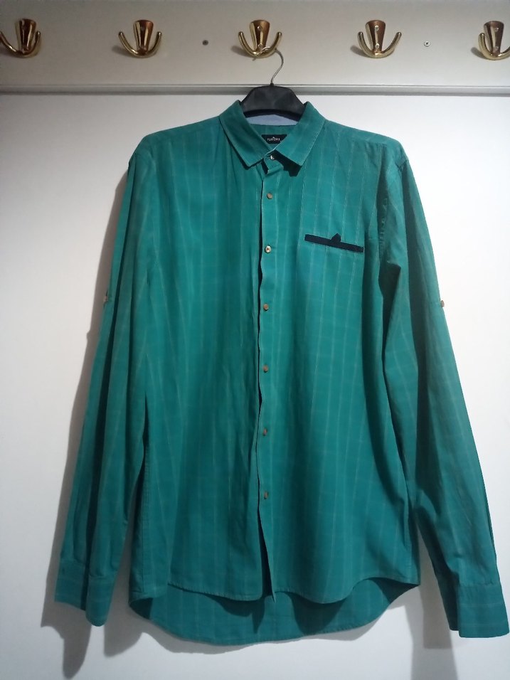 Düğmeli Erkek Yeşil Uzun Kollu Gömlek - Görsel 2