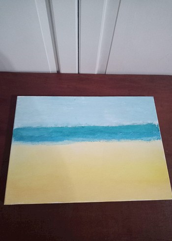 Pastel Tonlarda Mavi Deniz Manzarası Tablosu - Görsel 8