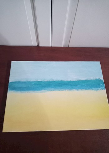 Pastel Tonlarda Mavi Deniz Manzarası Tablosu - Görsel 3