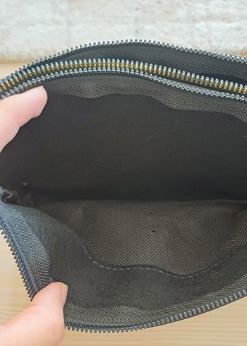Beden siyah Renk Mavi Parlak Fermuarlı Kadın Makyaj Çantası