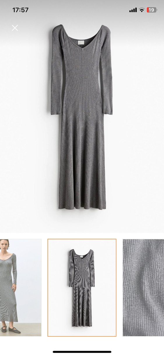 H&M Gri V Yaka Uzun Kollu Triko Elbise - Görsel 2