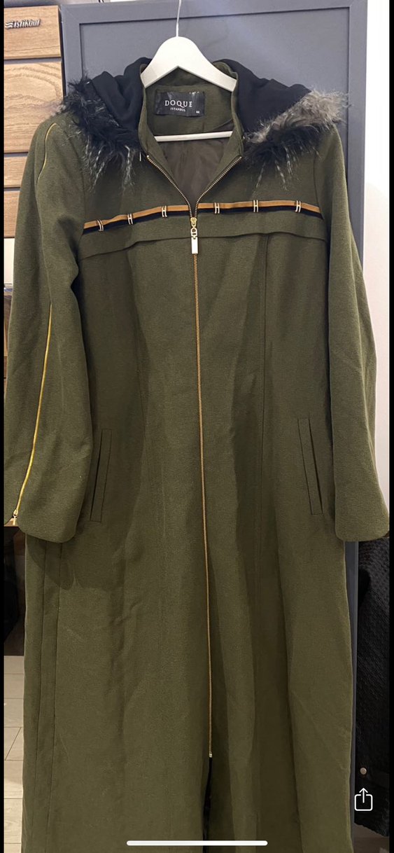Uzun Kesim Kadın Haki Kaban Doque - Görsel 3