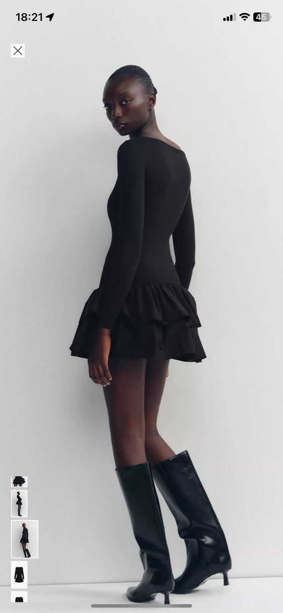 Zara Kadın Siyah Fırfırlı Mini Elbise - Görsel 3