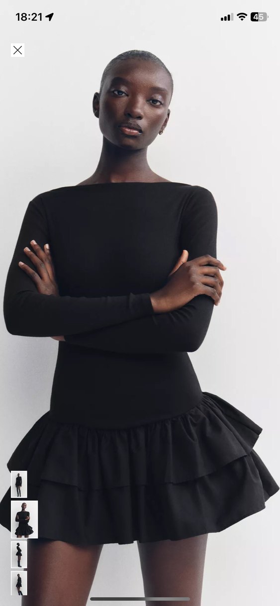 Zara Kadın Siyah Fırfırlı Mini Elbise - Görsel 2