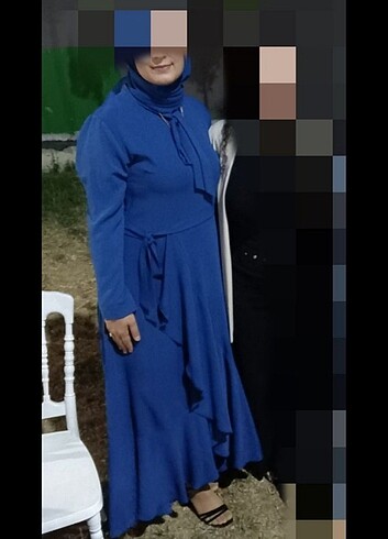 44 Beden mavi Renk Uzun gece elbisesi
