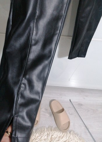 Siyah suni  Deri Kadın Cigarette Pantolon - Görsel 4