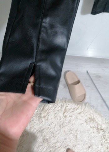 Siyah suni  Deri Kadın Cigarette Pantolon - Görsel 3